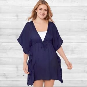 NWT Draper James RSVP Light Blue Swim Coverup Batwing Caftan